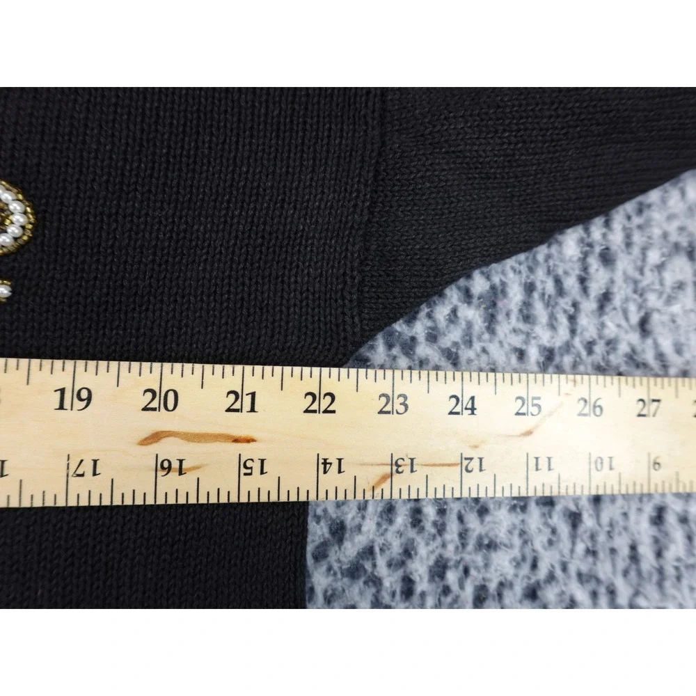 Victoria Harbour Beaded Sweater Womens Large‎ Black Gold Faux Pearl Ramie Cotton